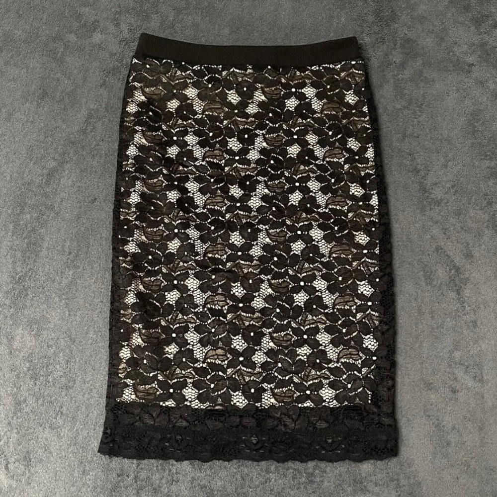 Roommates Womans Overlay Black Lace and Nude Pencil Skirt Size Small